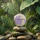 Shveta hair conditioning cream on stones with green foliage in the background