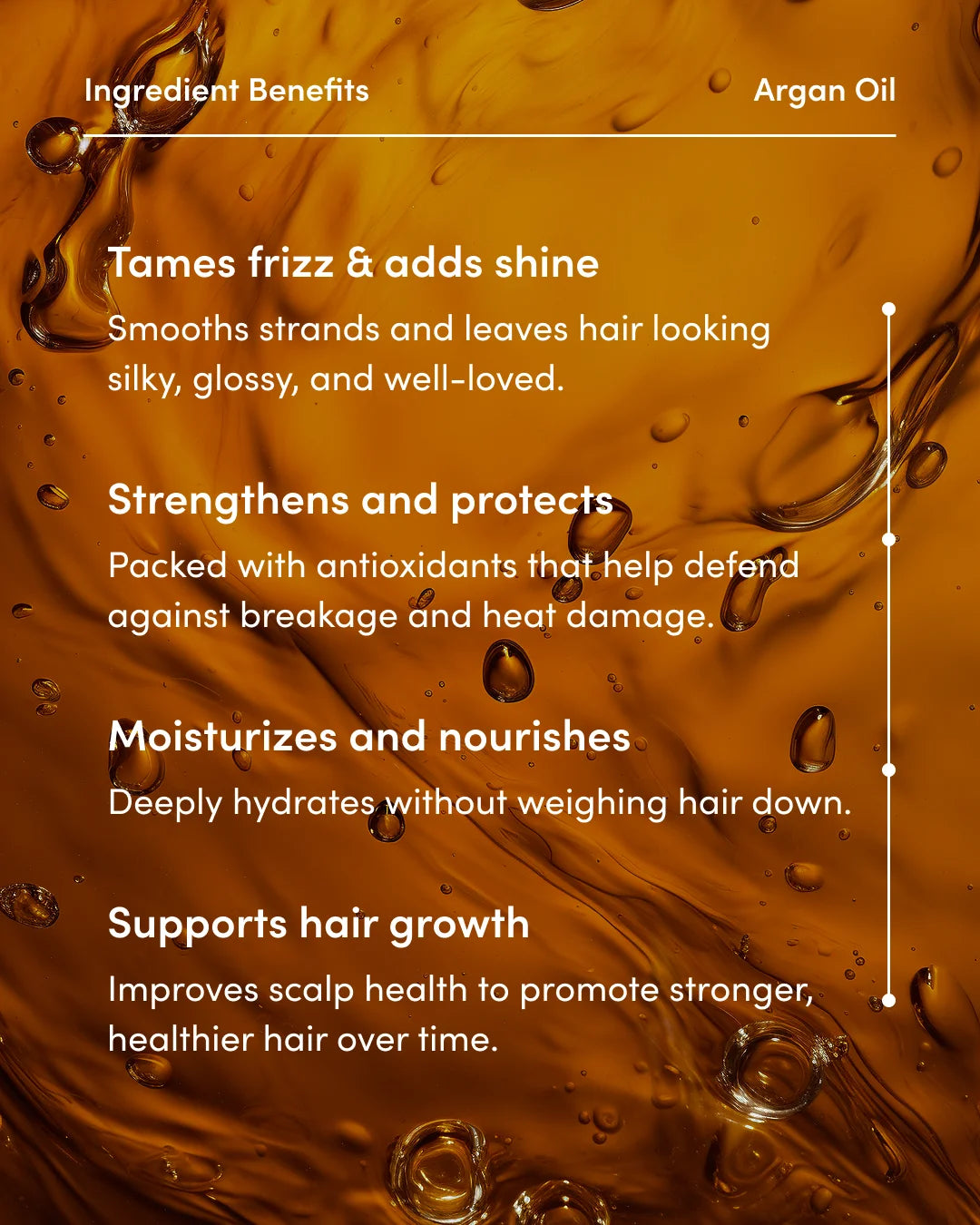 Argan oil with text detailing its benefits on a brown background
