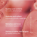 Product packaging with Damask Rose benefits on a pink background