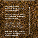 Rice bran with text detailing its benefits on a brown background
